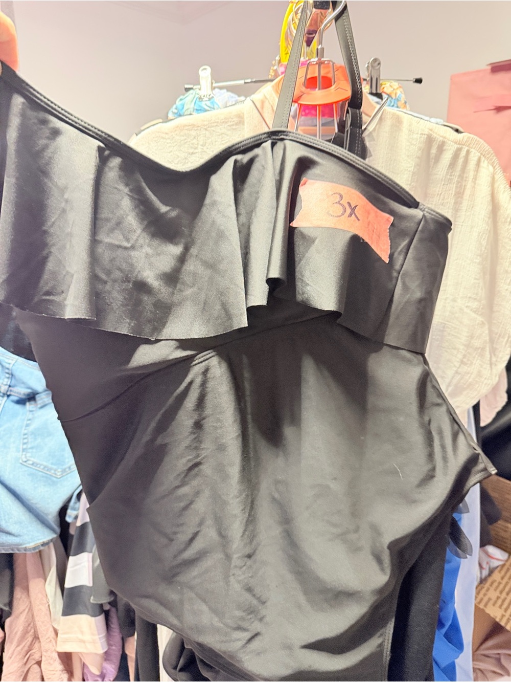 Black One-Shoulder Ruffle Swimsuit